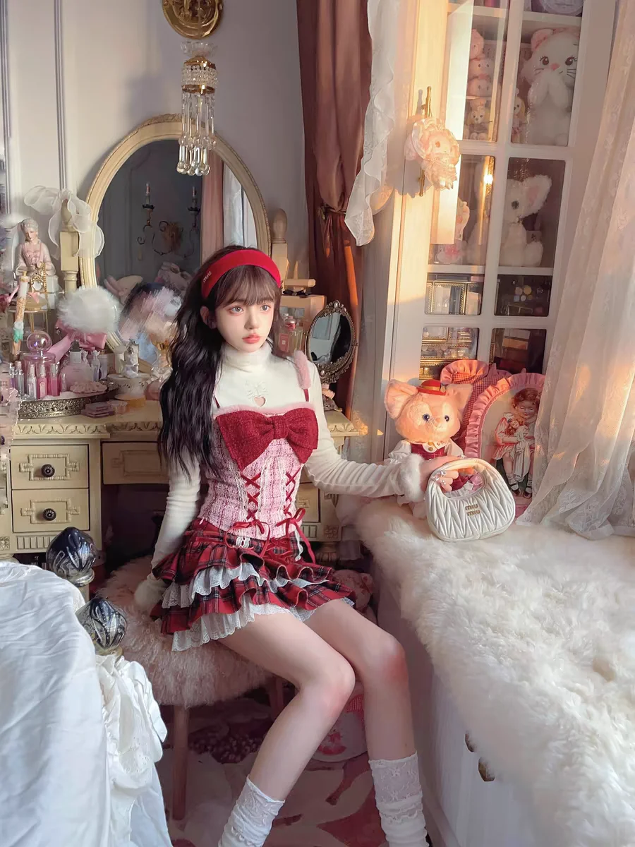 Princess sweet lolita bobon21 New Year Gift French Girl Sparkling Bow Lace Plush underwaist T2296H