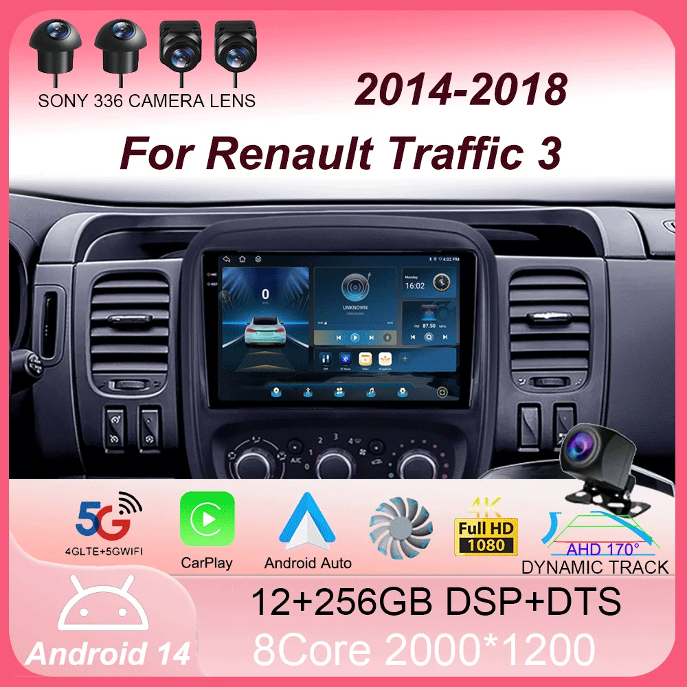 

Car Radio Android 14 Auto For Renault Traffic 3 2014-2021 For Opel Vivaro B 2014-2018 Multimedia Video Player Navigation GPS DSP
