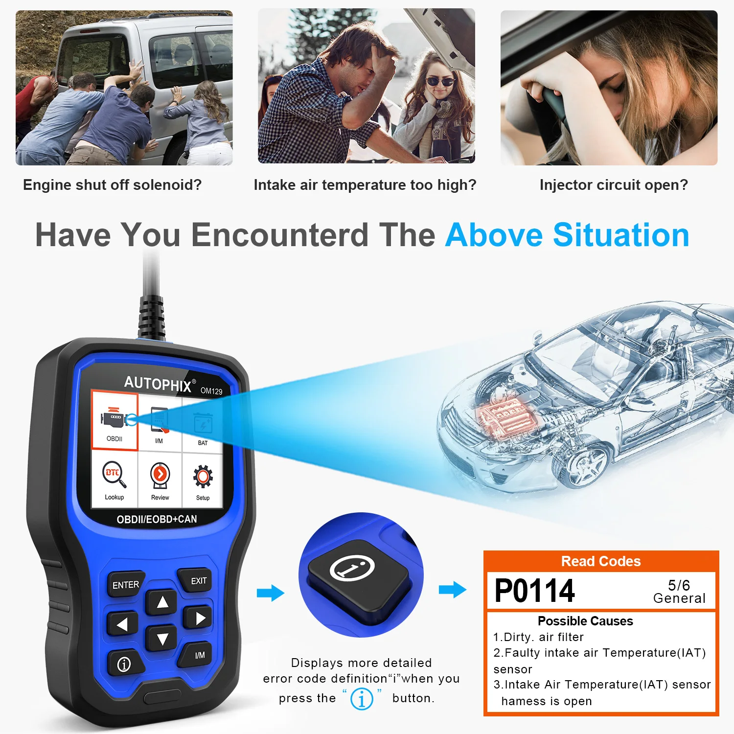 2024 AUTOPHIX OM129 OBD2 Scanner Car Code Reader Engine Diagnostic Battery Test On-Board Monitoring Obd 2 Car Diagnostic Tool