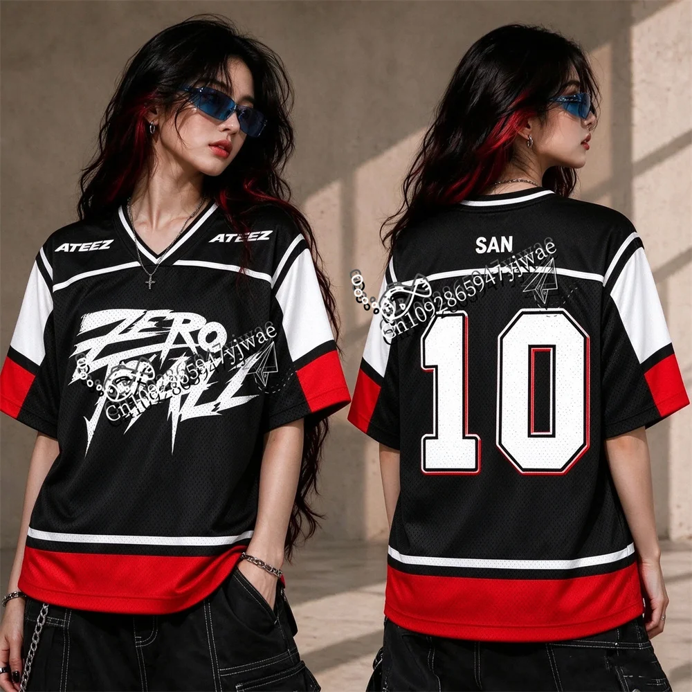 Electric ATEEZ Zero To All World Tour Mesh Jersey Fan Gift Seonghwa San Hongjoong Member T-shirt Summer Men's Women's T-shirt
