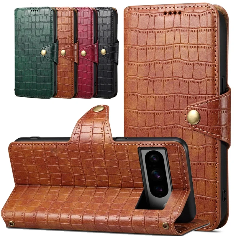 EUCAGR Crocodile Pattern Wallet Phone Case Card Holder Leather Magnetic Pocket Cover For Google Pixel 6 7 8 Pro Pixel 7A 6A 8A