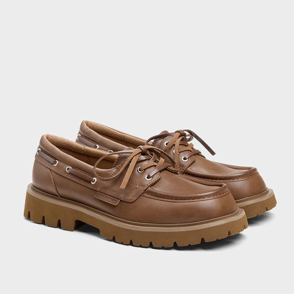 

FWRD Women's Brown Leather Lace-Up Loafers, Thick-Sole & Comfortable, Easy to Wear for Winter Daily #FWRD000342