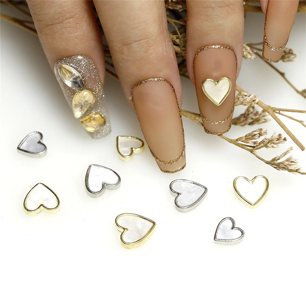 

10pcs/lot Luxury 3D Fritillaria Shell Love Heart Nail Charms Gold Silver Shell Nail Art Decor,Acrylic Shell DIY Nail Accessories