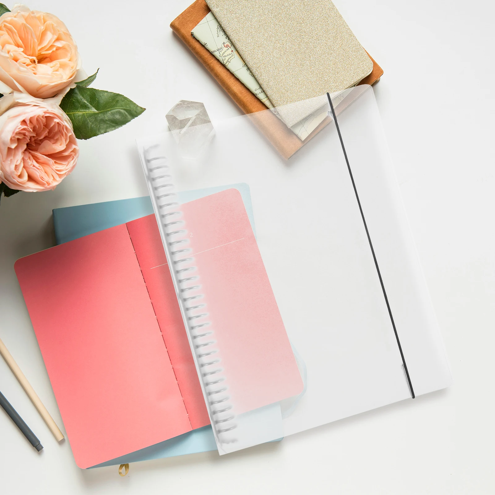 

Transparent Loose Leaf Binder A4 PP Cute Notebook Cover 30 Holes Reusable Study Planner Travel Journal Document File