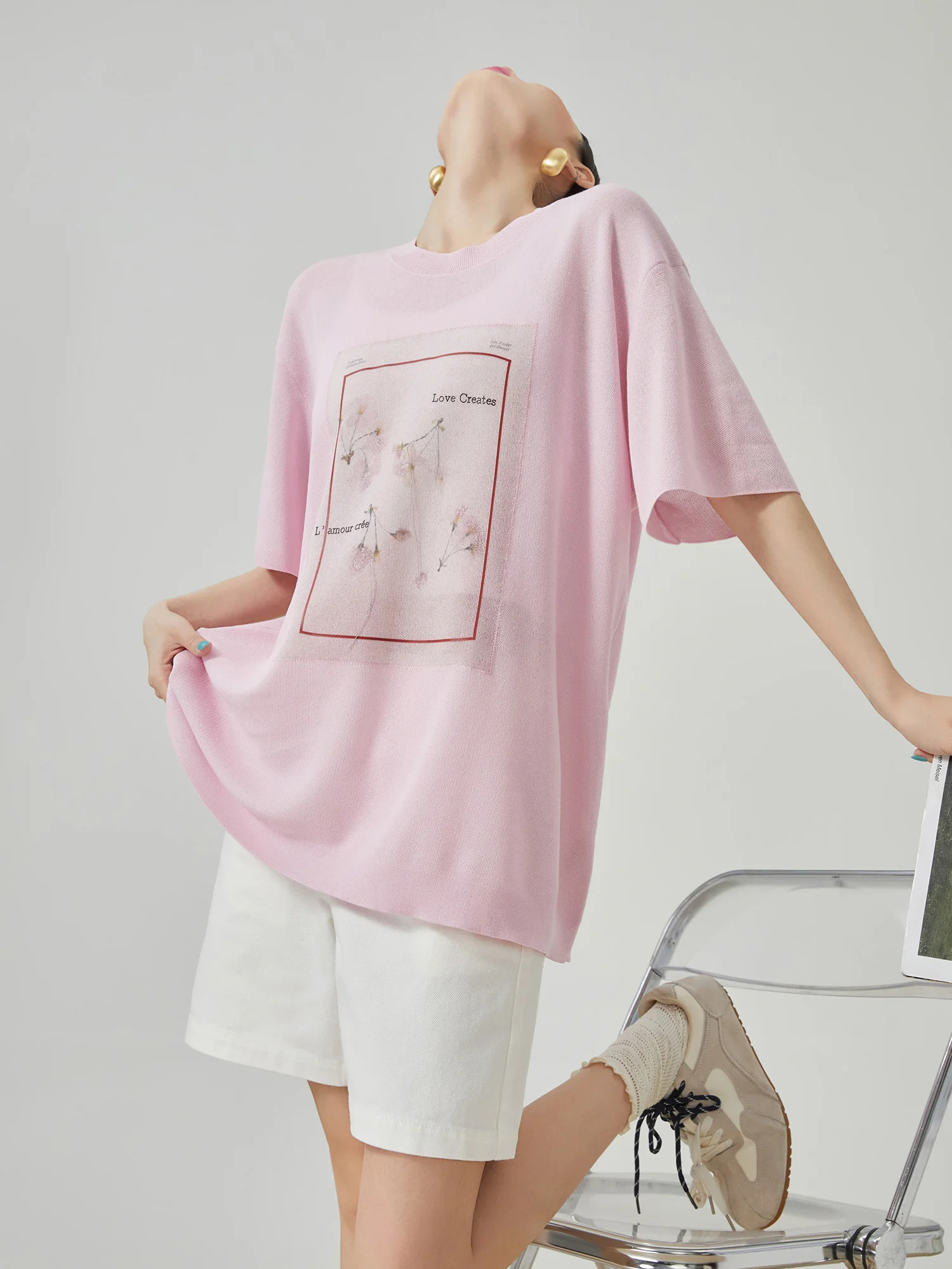 

Повседневная свободная женская футболка с круглым вырезом, короткими рукавами до плеч, цветочным принтом, летняя, из полиэфирного волокна, универсальный стиль