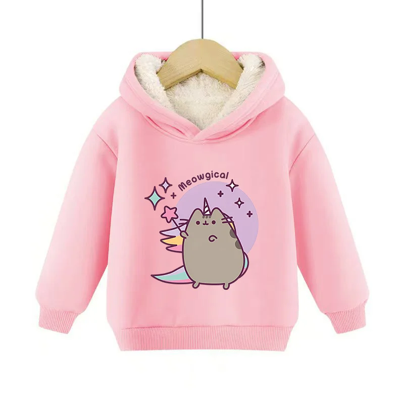 Pusheen Sweatshirt Girls Boys Winter Thickening Hoodie Long Sleeve Clothes Thermal Warm Pullover Clothes Hot Sales Children Gift