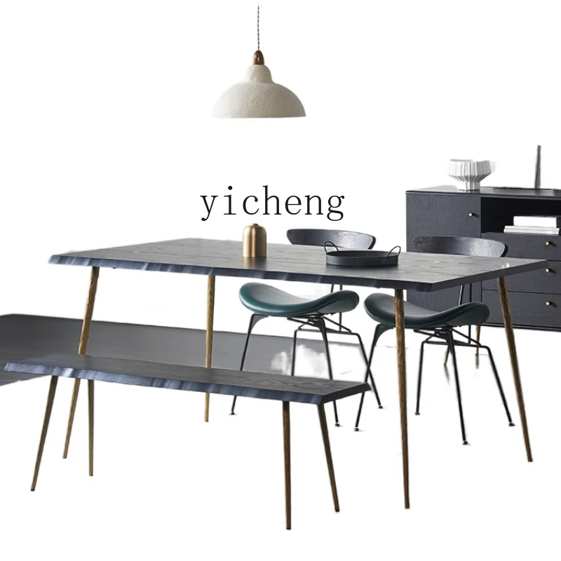 XJ Dining Tables and Chairs Set Bench Home Modern Minimalist Black Dining Table Living Room