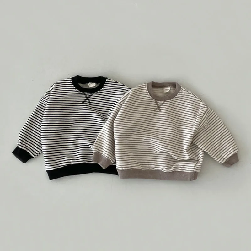 

Long Sleeve Tops For Boys Girls Casual Pullover Cotton Infant Clothes 2025 Autumn New Kids Baby Striped Sweatshirt