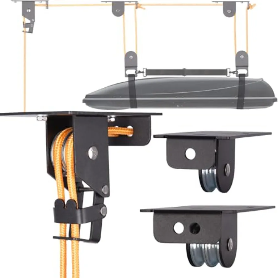 

Cargo Box Hoist for Garage Ceiling with Metal Pulley System Holds 150 lbs 5.5 Low-profile Rooftop Carrier Storage Lift Parallel