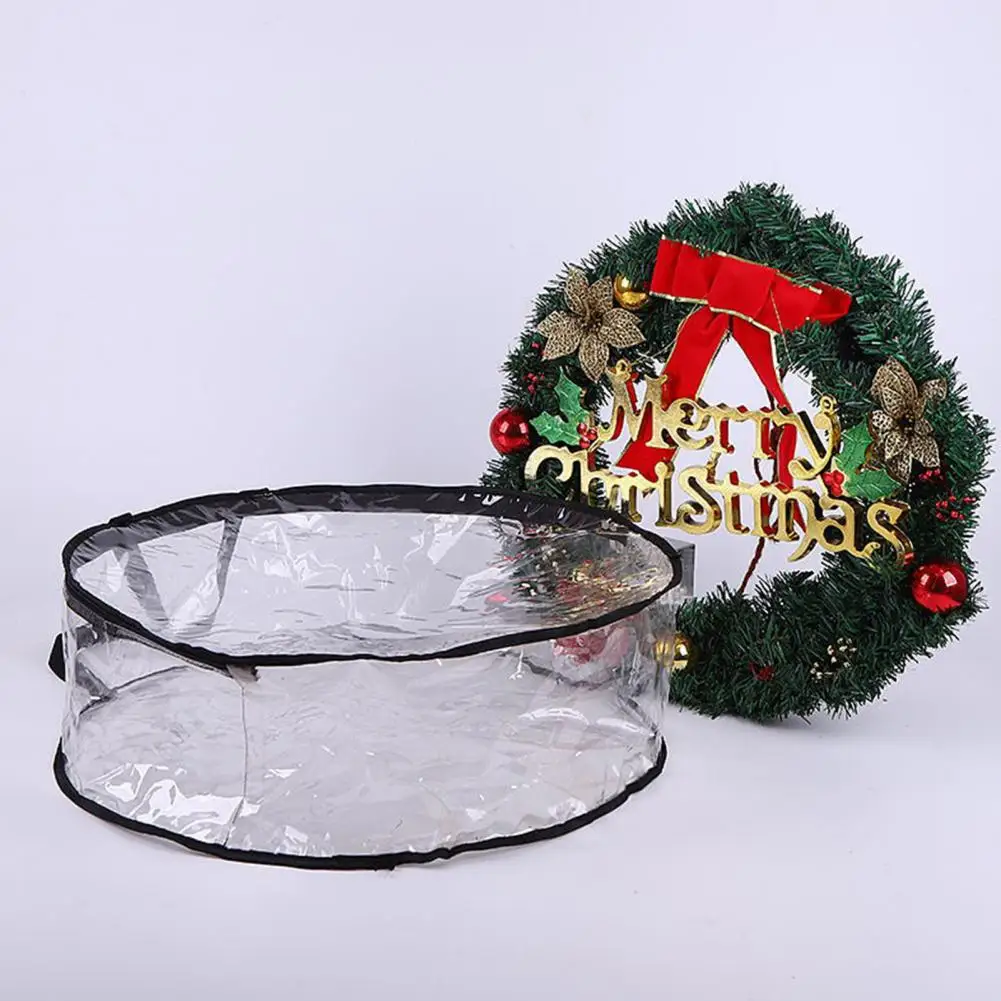 

Wreath Storage Bag with Handle, Large Capacity, Reusable, Dust-proof, Transparent Christmas Garland Container, Festival Supplies