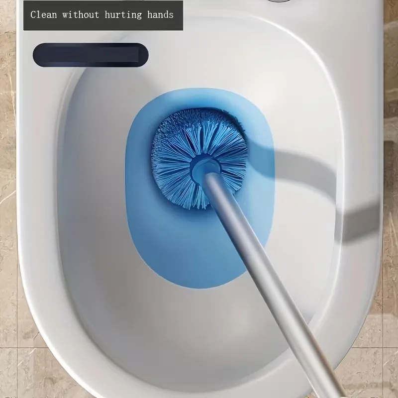 Long-handled wall-mounted toilet brush set，Matching storage rack，The flexible brush head allows for thorough cleaning without le