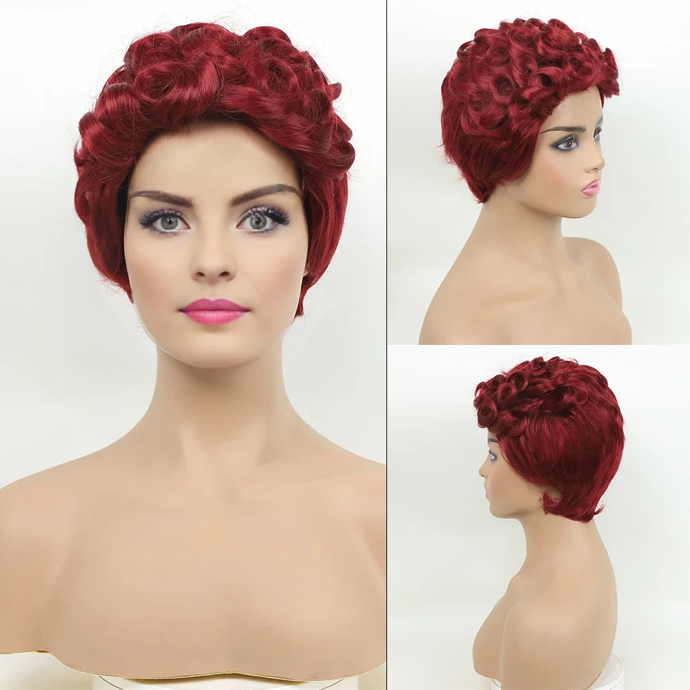 

New in summer 2024 Short wigs styles Pixie Cut Wigs Short Afro Curly Synthetic Hair Wigs for Black Women red Wig Daily use