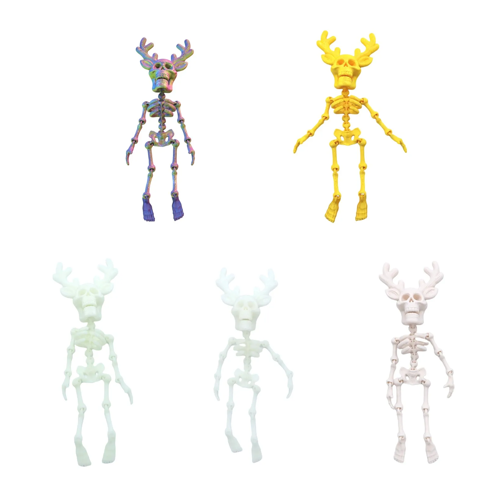 3D Printed Skeleton Figure Antler Skull Model Creative Gift Unique Decor DIY Craft Kit Halloween Party Prop