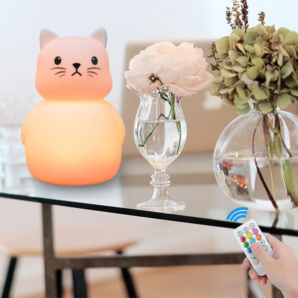 Owl LED Night Light Touch Sensor Remote Control 9 Colors Dimmable Timer Rechargeable Silicone Night Lamp for Children Baby Gift