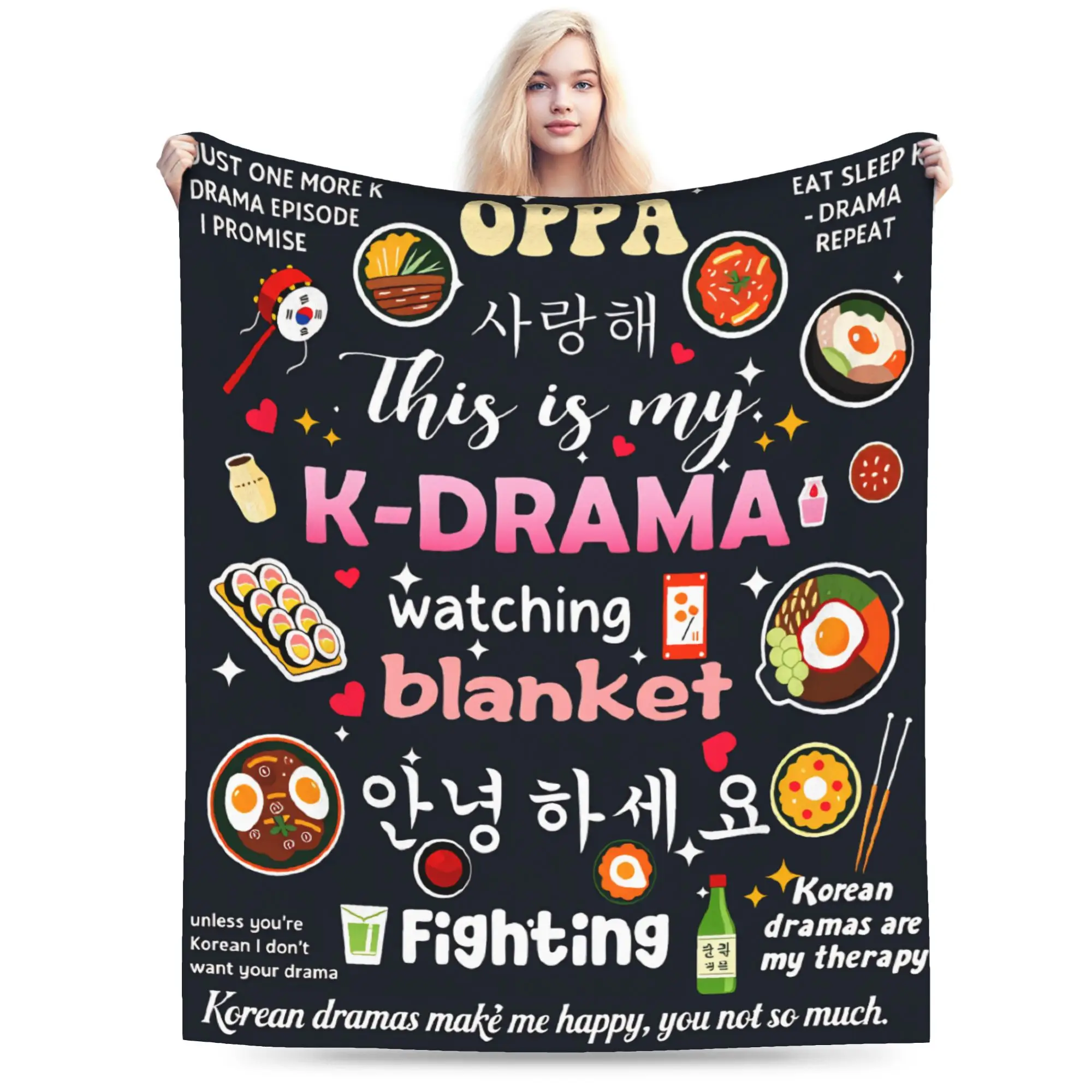 K-Drama K Pop Korean Flannel Blanket Autumn  Warm Soft Throw Blanket for Girls Boys Couch Chair Print Bedspread Sofa Bed Cover