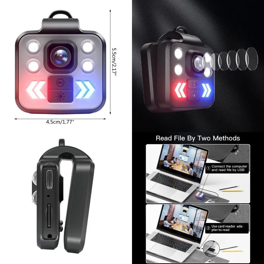 B03F Mini Body Camera, Portable Video Recorder Outdoor Sports Wireless Wearable Camera, Led Flashlight Head Lamp