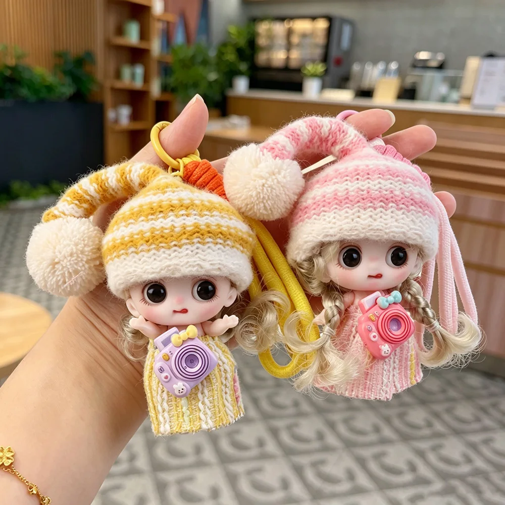 Mini Ponytail Hair Doll Pendants Sweet Cute Girl Princess Big Eyes Doll Toys Keychain Joints Movable Doll Bag Charms Girls Gift