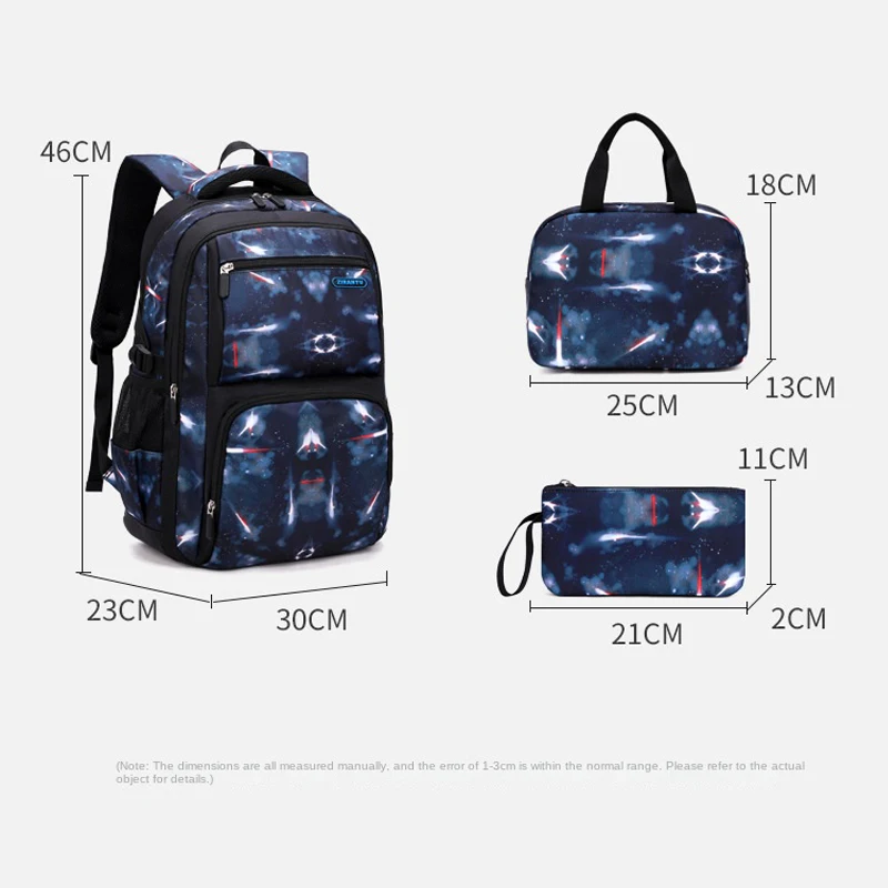 Ensemble de 3 pièces de sacs à dos d'école pour enfants, sac à dos à motif ciel étoilé pour étudiants, sac d'école pour garçons avec sac à déjeuner, trousse à crayons