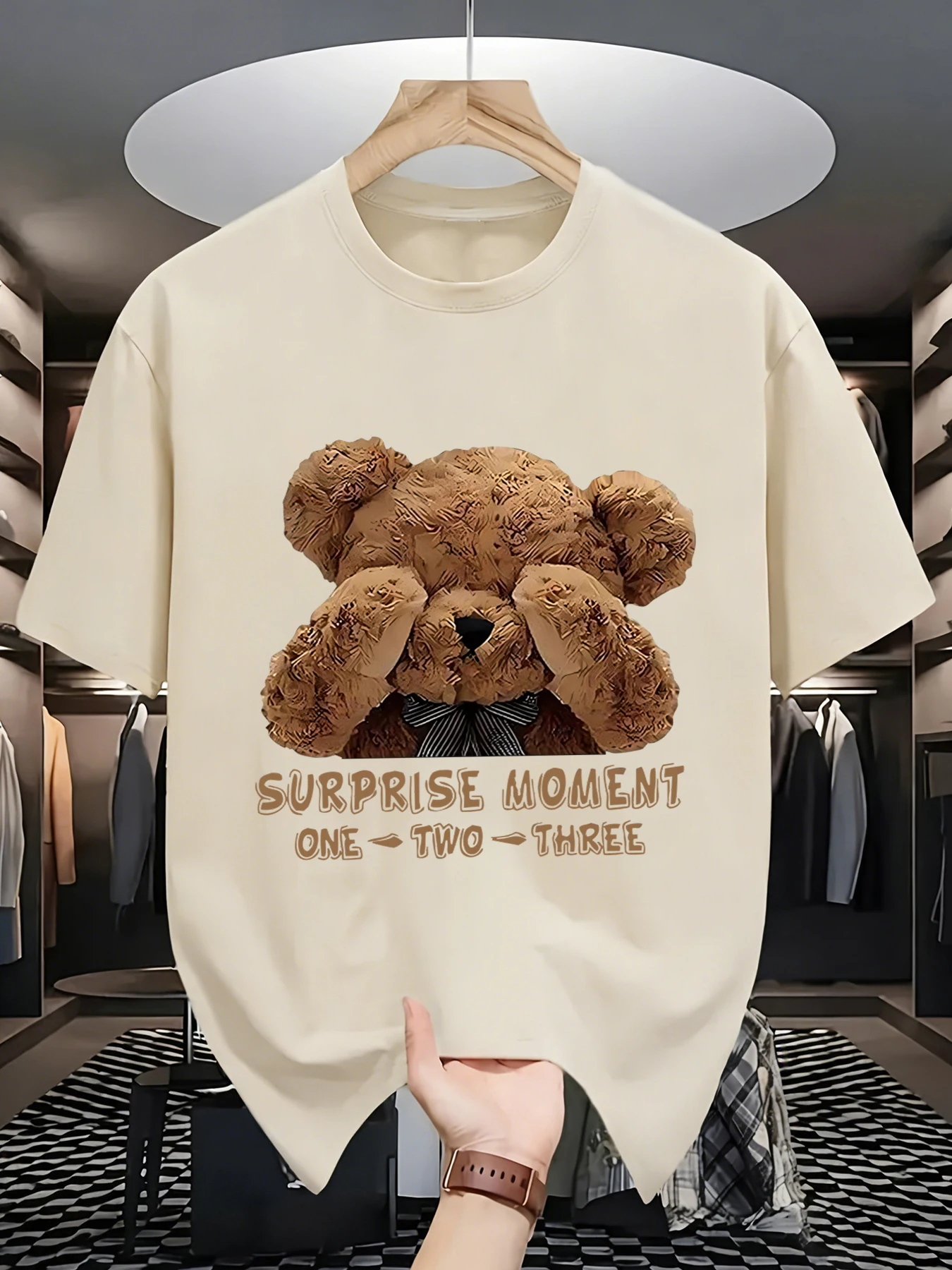 One Two Three Teddy Bear Printing T-Shirt Herren Sport Sommer Kurzarm Lässige, lockere Sportbekleidung Baumwolle Bequemes T-Shirt