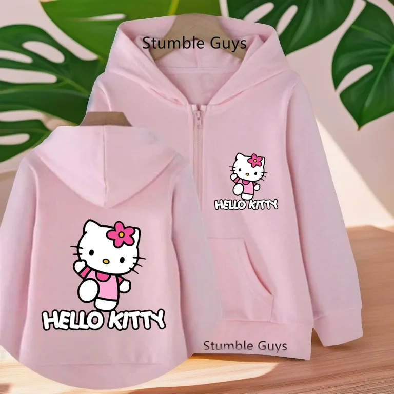 

2024, кавайная толстовка с капюшоном «Hello Kitty», детская одежда, одежда для девочек, модная одежда для маленьких мальчиков, осенний теплый свитшот, детские топы