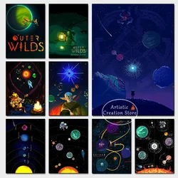 Outer Wilds Game Poster Planets Video Game Print Canvas Painting Wall Art Pictures for Modern Bedroom Children's Room Home Decor