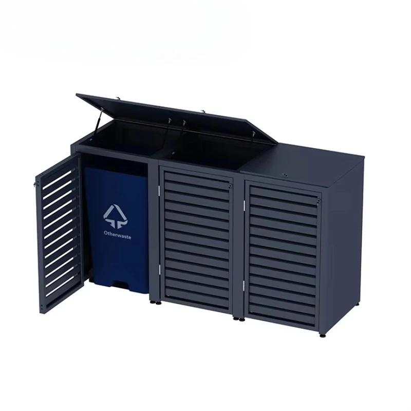 240L outdoor trash can cabinet lockable trash can shed galvanized wheeled outdoor storage with powder coating