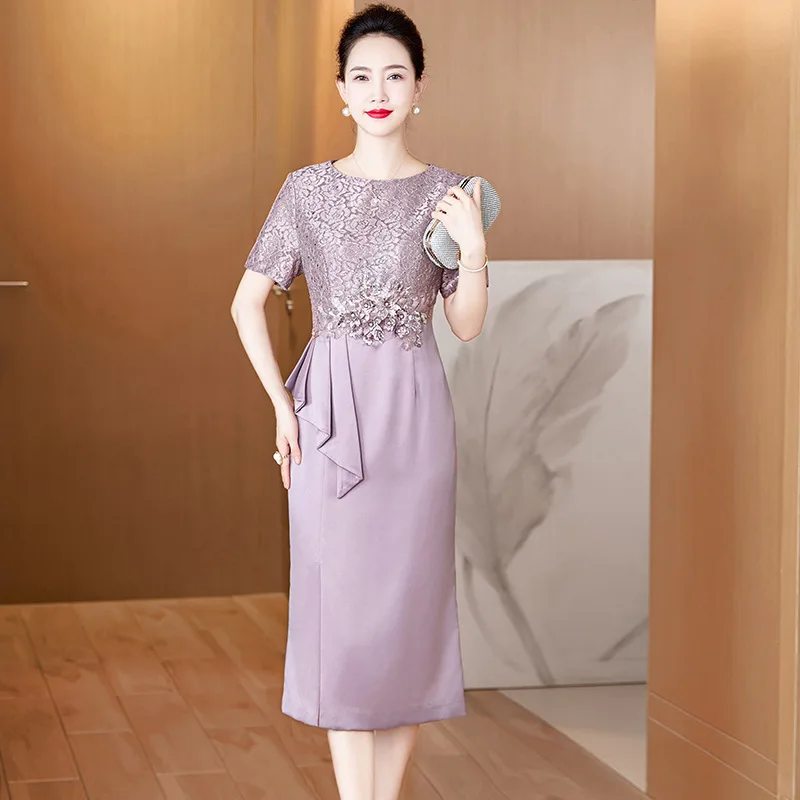 

Yourqipao Summer Chinese Style Bride Mother Wedding Dress Cheongsam Temperament High-end Evening Dress Qipao Skirt for Women