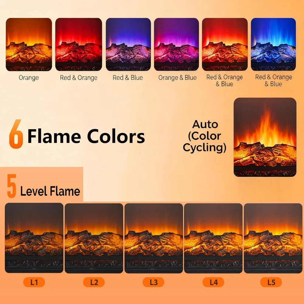 Freestanding Electric Fireplace Heater with Remote and Timer, 27 Inch Wide, 6 Flame Colors and 5 Flame Settings, Realistic Fake