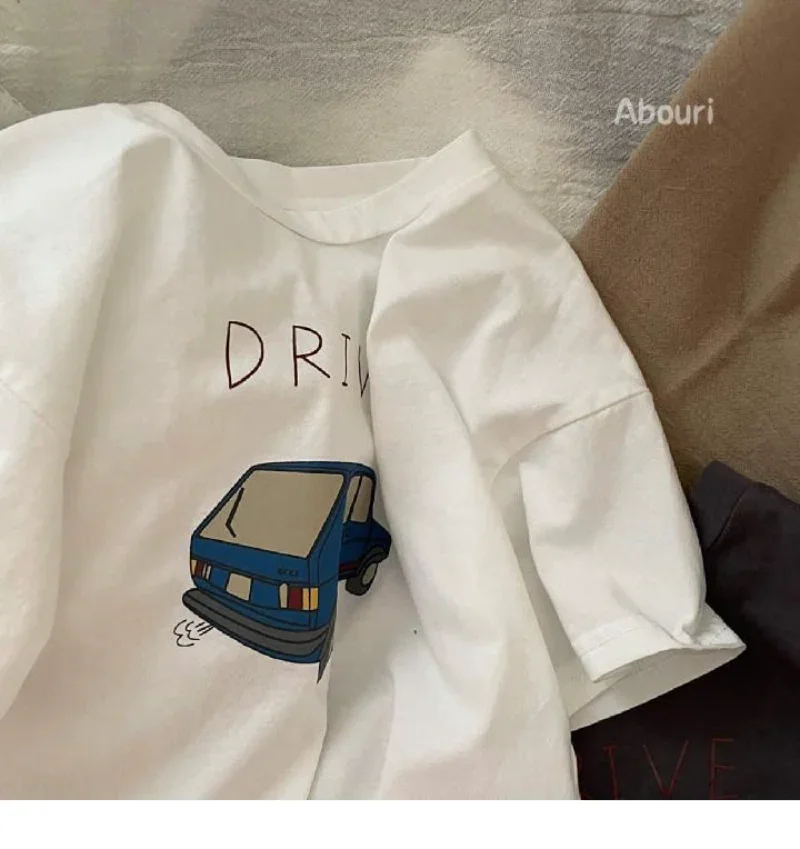 Camiseta de verano para niños y bebés, ropa deportiva informal con dibujos animados de coches, 2023 algodón, Media manga, 100%