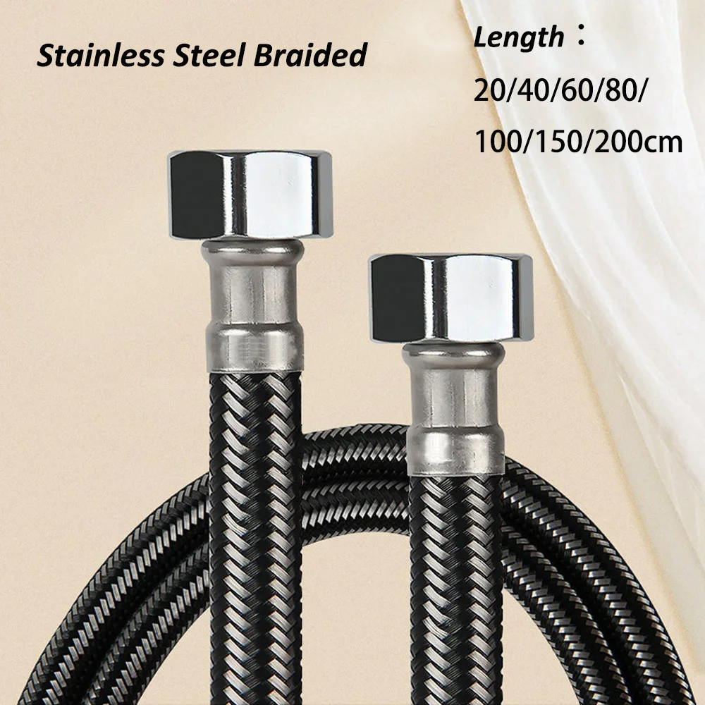 1Pcs 20-200cm Stainless Steel Faucet Braided Water Pipe G1/2 Inch Hot and Cold Water Faucet Inlet Hose for Water Heater Toilet