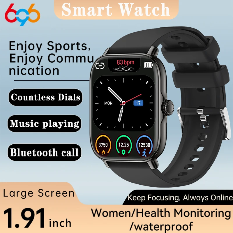 

Smart Watches For Women/Men Blue Tooth Call Heart Rate Monitoring 1.91-inch Sports Smartwatch Message Reminder Waterproof Music