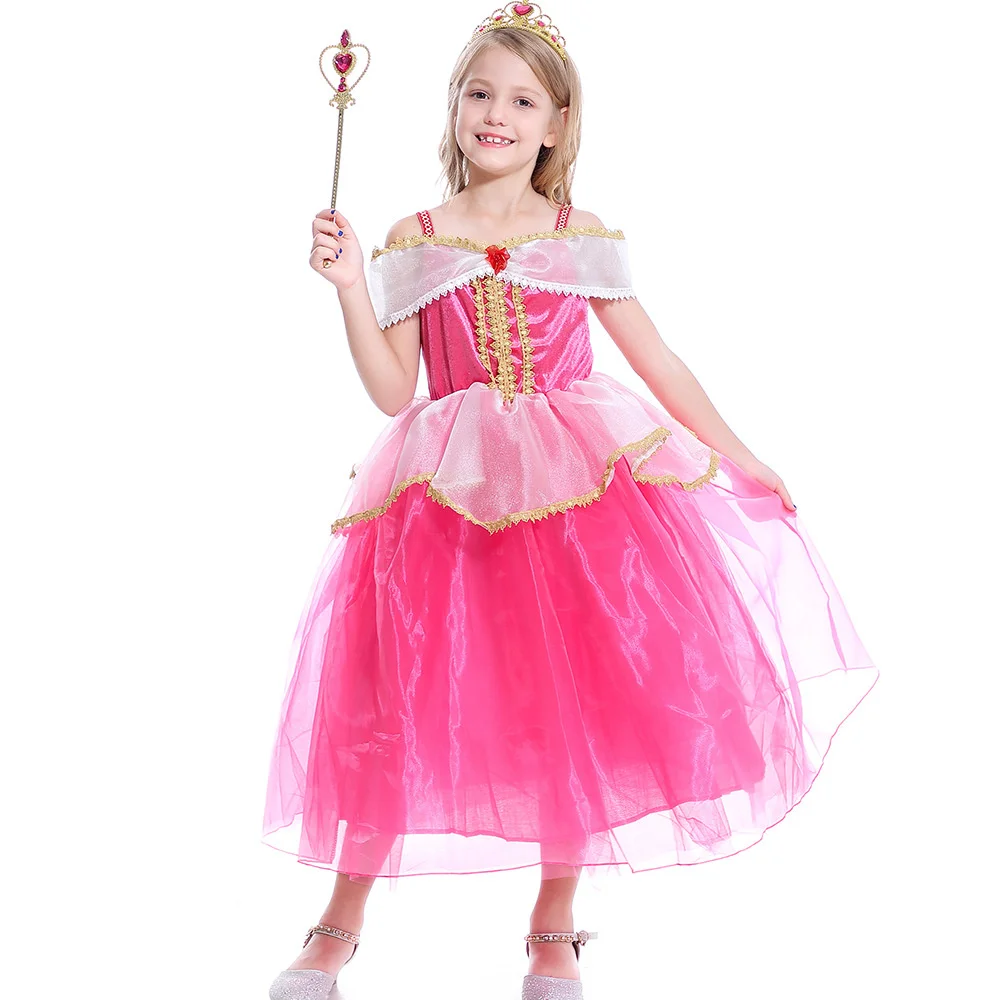 

2022 New Girls Dress Princess Ello Dress Sleeping Beauty Children Dress Performance Costume Halloween Cosplay