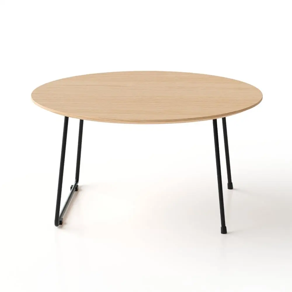 

Modern Minimalist Round Coffee Table Oak Veneer Solid Wood Thick Tabletop Carbon Steel Legs Small Apartment Living Room