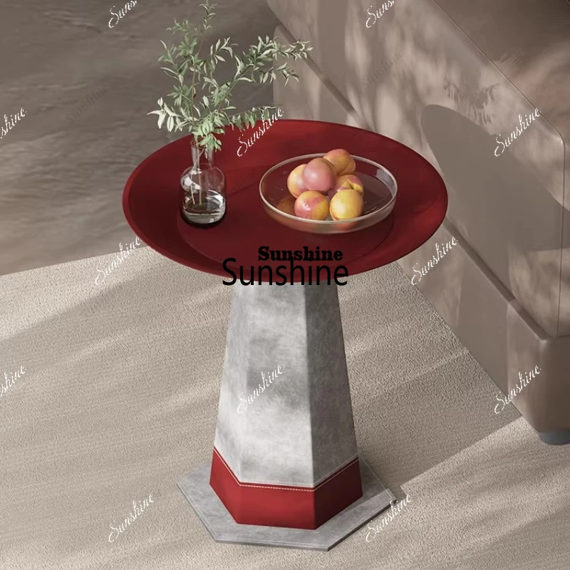 

TDItalian minimalist living room small coffee table small apartment round simple household saddle leather sofa side table