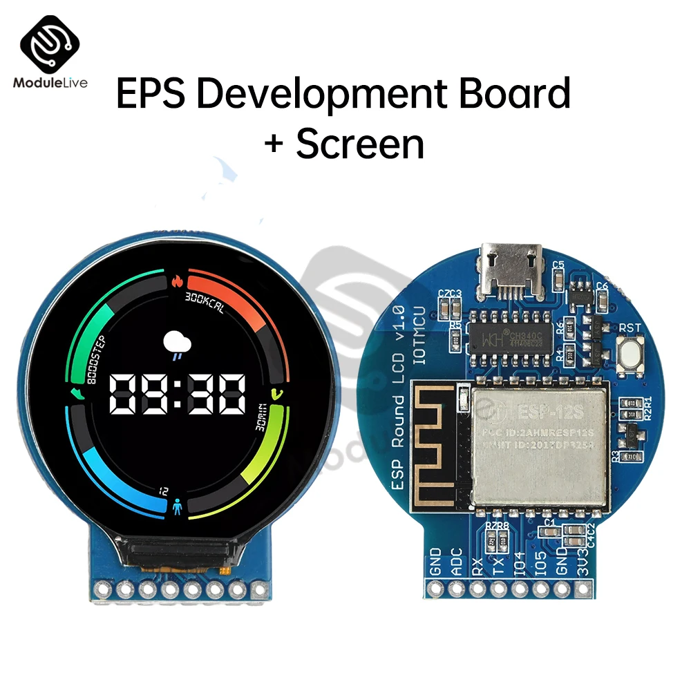 ESP8266 Development Board NodeMCU Expansion Board 1.28-inch GC9A01 240x240 Resolution Circular LCD Display Micro USB Interface