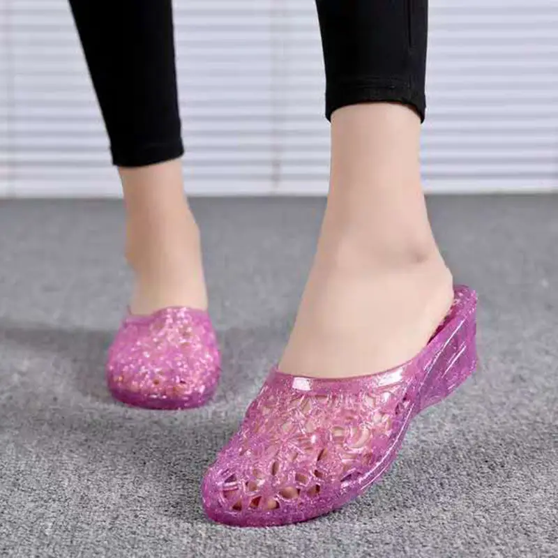 Deodorant Crystal Shoes Wedges Slippers Woman Outerwear Slides Women Summer Heels Female Footwear Close toes Purple Apricot Blue