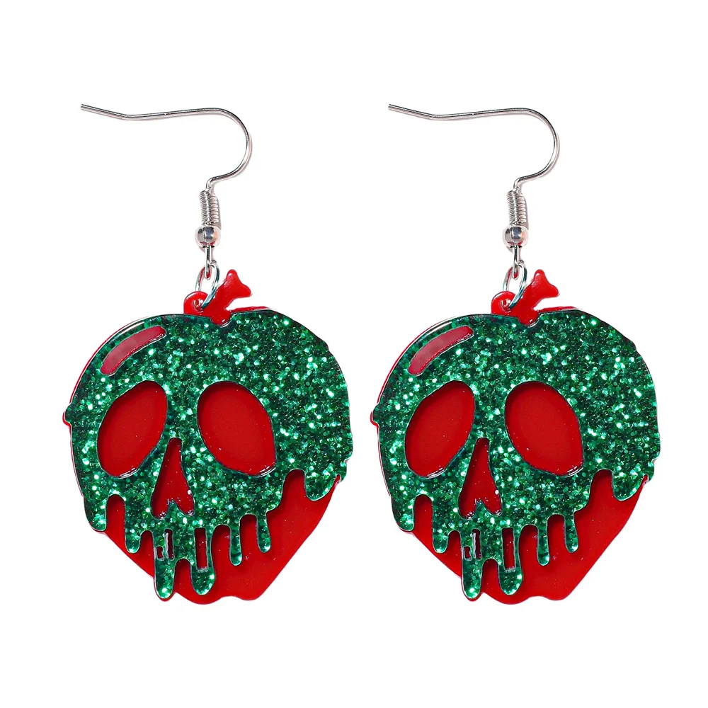 Halloween Red Skull Acrylic Ear Hook Green Twinkle Dangle Creative Fashion Party Festivals Earrings For Women