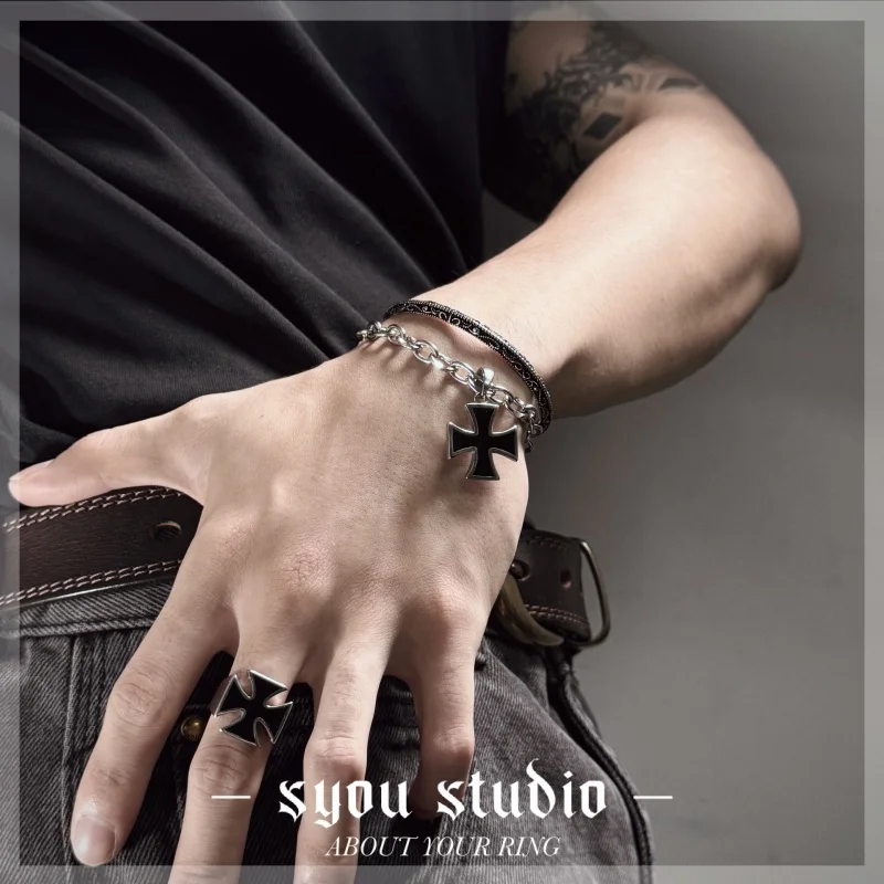 Classic Black Cross Stainless Steel Rings Geometric Biker Rock Punk Mens Gift Fashion Ring Band Jewelry Metal Unique Wholesale