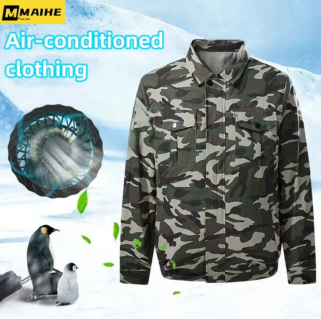 2024 Summer Fan Clothing Men's camouflage USB heat dissipation work jacket Outdoor fishing refrigeration air conditioning suit