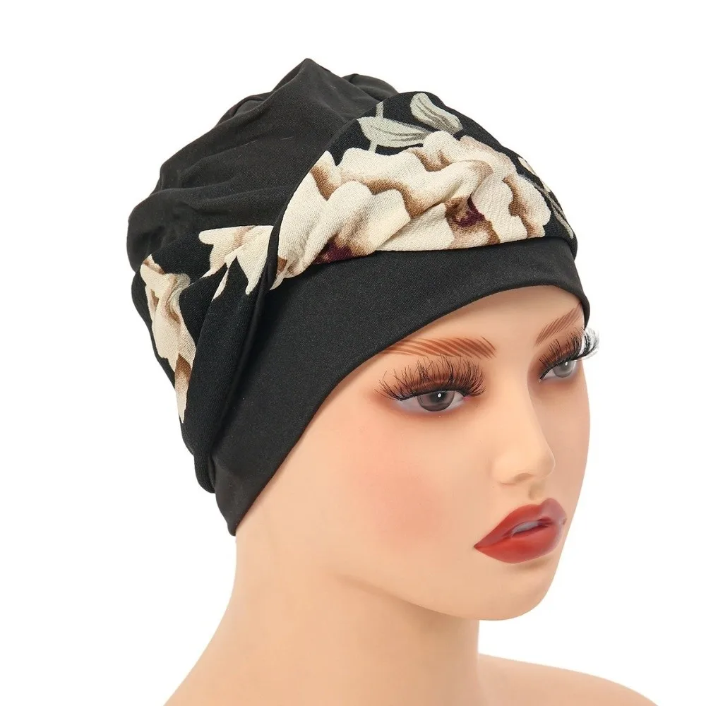 Casual Flower Printed Knot Chemo Hat Stretchy Elastic Beanie Hats Soft Breathable Chemotherapy Head Wraps