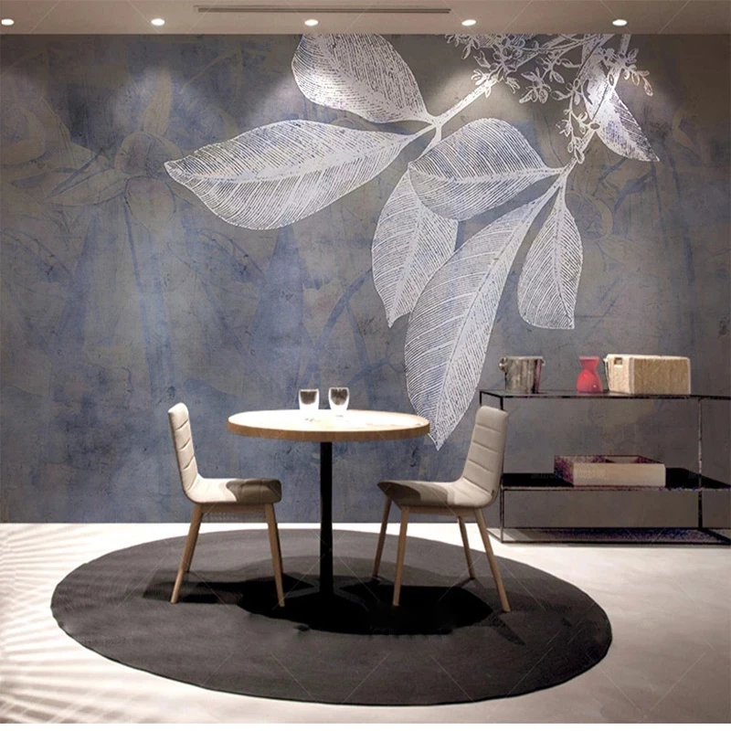 Custom Mural Modern Fashion Blue Lines Leaves Nordic Textured Wallpaper Living room sofa TV background bedroom restaurant Hotel