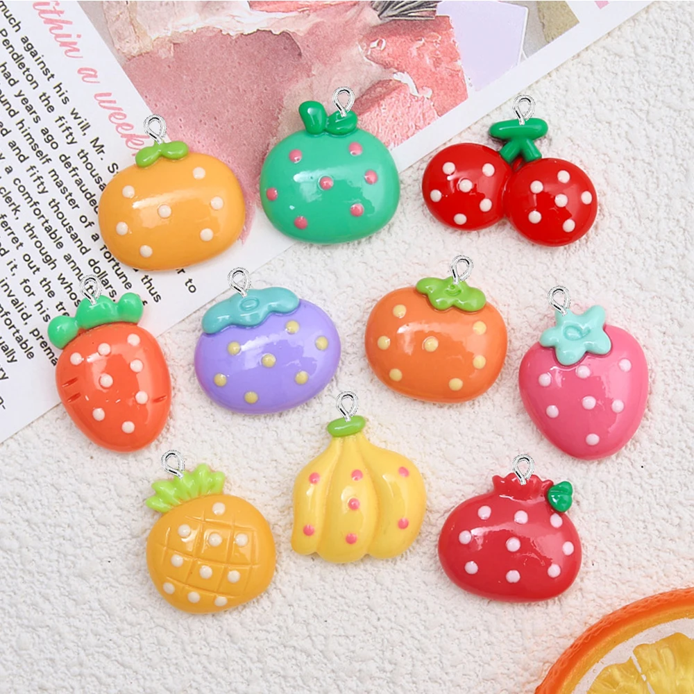 Cabochons en résine à dos plat pour épingle à cheveux, série de fruits à pois blancs brillants, scrapbooking, bijoux à bricoler soi-même, accessoires de décoration artisanale, 10 pièces