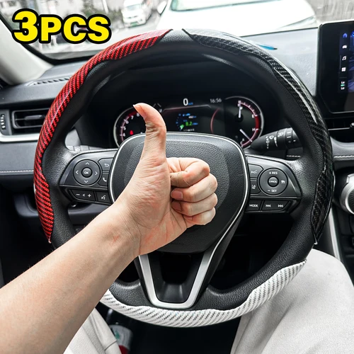 Imagen 2 del producto 3 piezas de fibra de carbono peluda textura de madera de Durazno protector para volante de coche decoración de modificación de volante redondo accesorios de automóvil