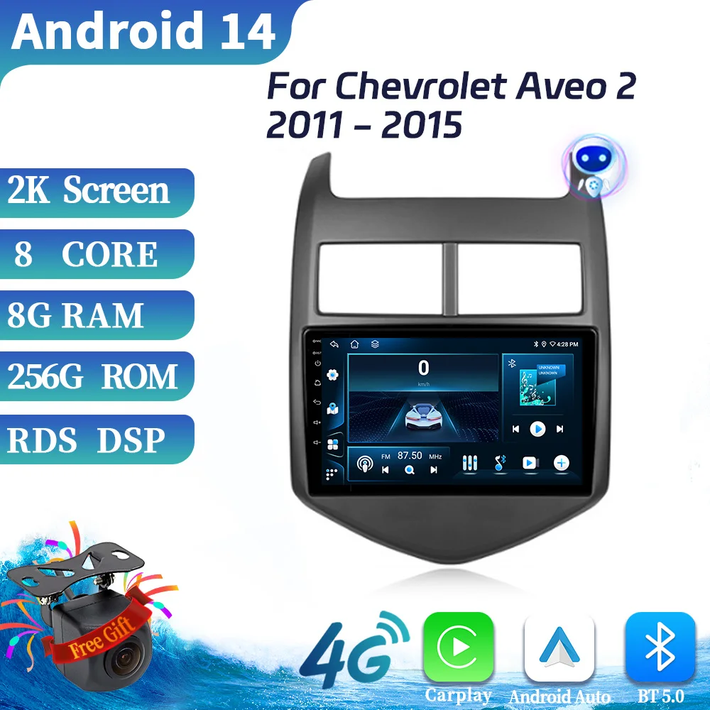 

For Chevrolet Aveo 2 2011-2015 Car Radio Multimedia Navigation GPS Wireless Android 14 Bluetooth CarPlay 4G Stereo Touch Screen