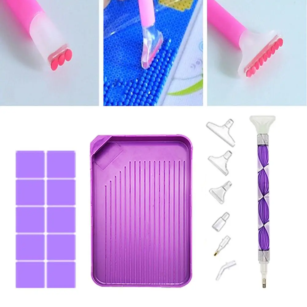 

5D DIY Diamond Painting Tools Set Craft Art Tool Drill Plate Tool Set Purple with 28Grid Storage Box Mosaic Glue Pen Kit