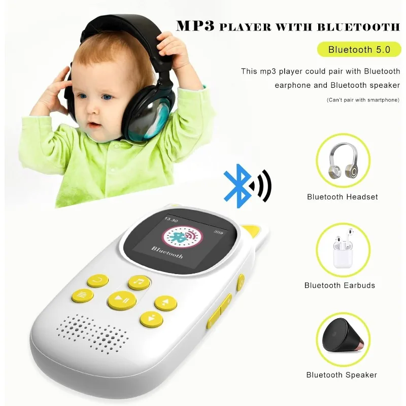 32GB MP3 Player with Bluetooth,Portable Music Player as Gifts for Kids Built-in HD Speaker Support Voice Recording Pedometer