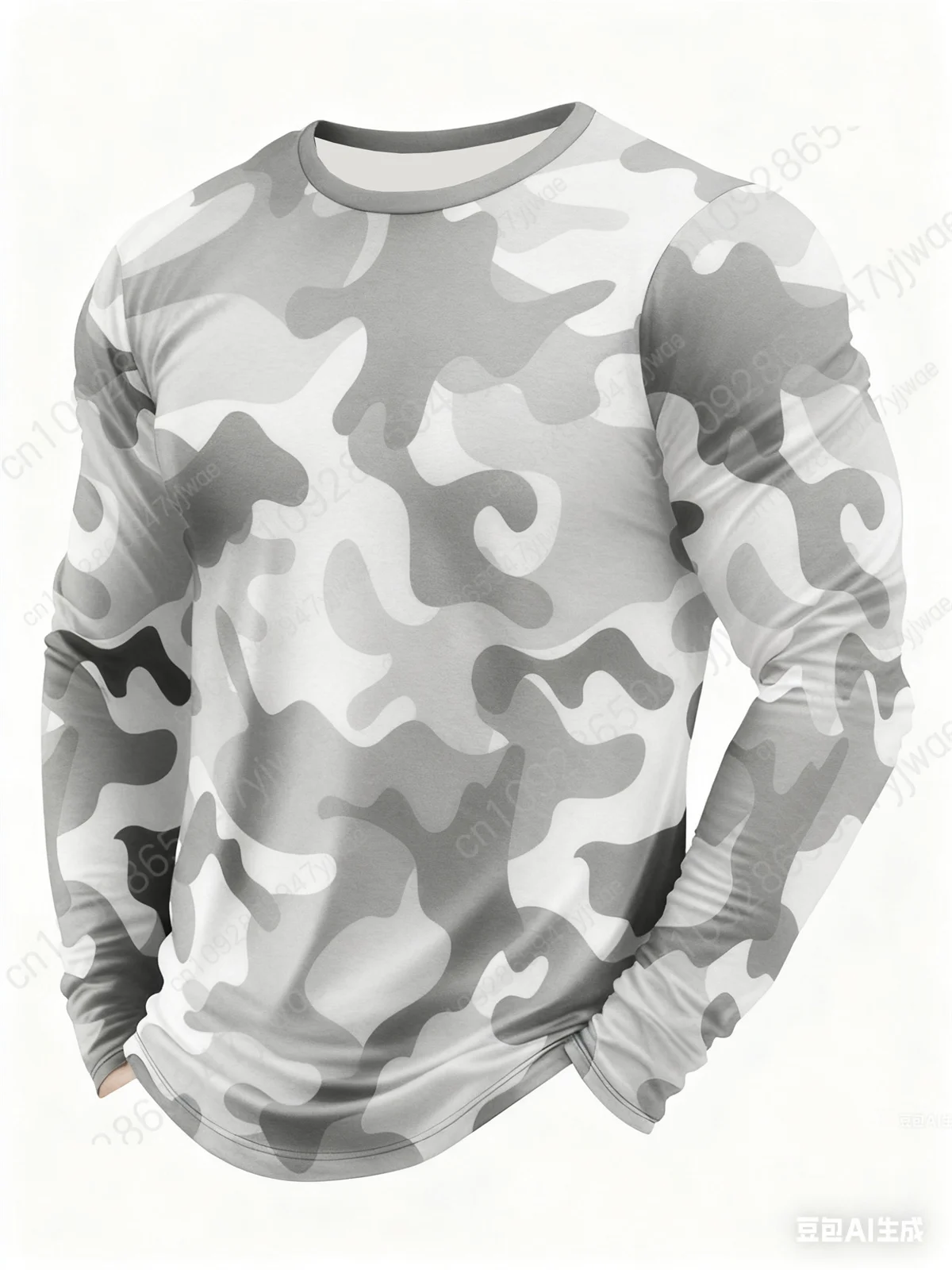 الرجال التمويه تي شيرت أنيق الرجال طويلة الأكمام التمويه طباعة قميص الخريف/الشتاء س الرقبة شخصية طويلة الأكمام تي شيرت #5