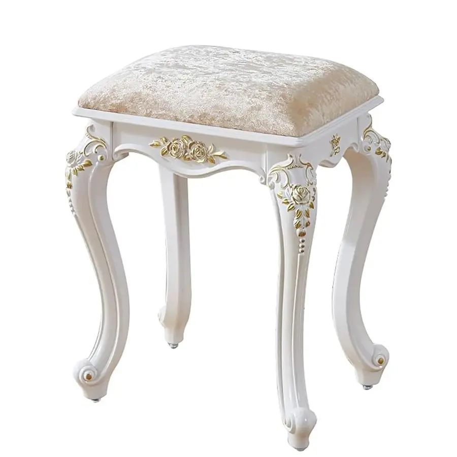 

Vanity Stool amp Chair, Round amp Rectangular Makeup Stool, Cute Ottoman Bench Seat, Victorian Style, Golden Velvet, 17 Inch Sit