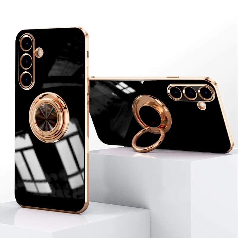 Luxury Soft Silicone Plating Case For Samsung Galaxy A53 A52 A54 A55 S23 S24 Ultra Plus 5G Magnetic Cover With Ring Holder Stand