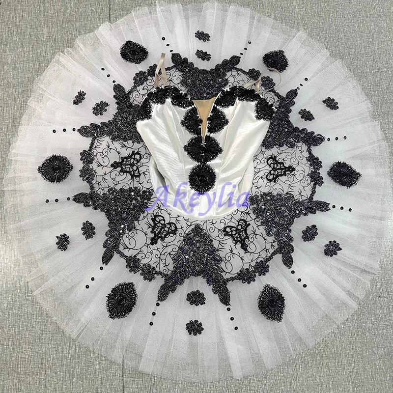 

Akeylia black white professional ballet tutu girls stage dance performance pancake tutu classical competition velvet BLST20137